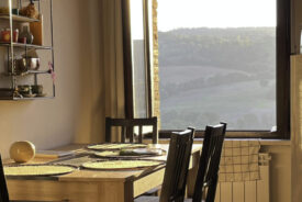 Dining room table in front of window